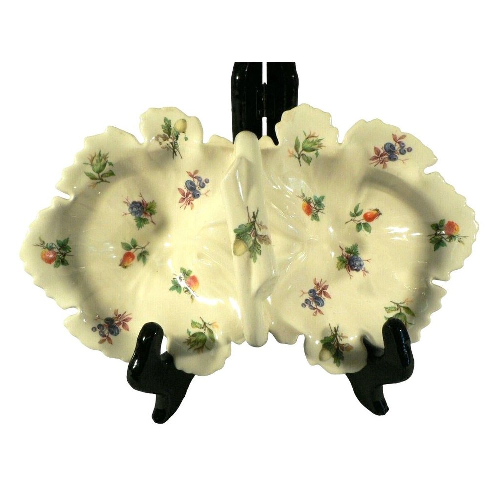 Porcelain candy nut dish Mabel 1976 handle double divisions bottom signed - Picture 6 of 11